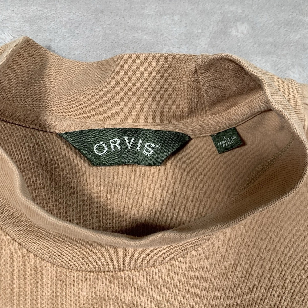 Orvis Mock Neck Sweatshirt Sweater Large Beige Stretch Long Sleeve Pullover - Picture 5 of 7